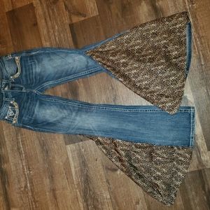 Cheetah print bell bottom jeans